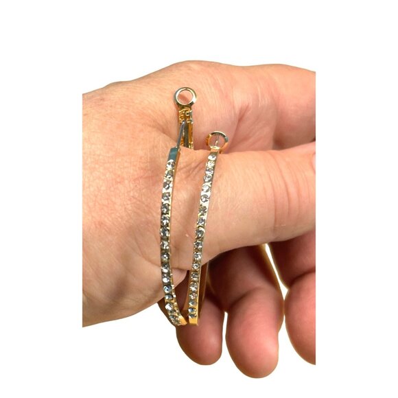 Charming Charlie MRSP $22 Gold Tone Rhinestone Hoop Earrings Hypoallergenic Pier - Picture 3 of 6